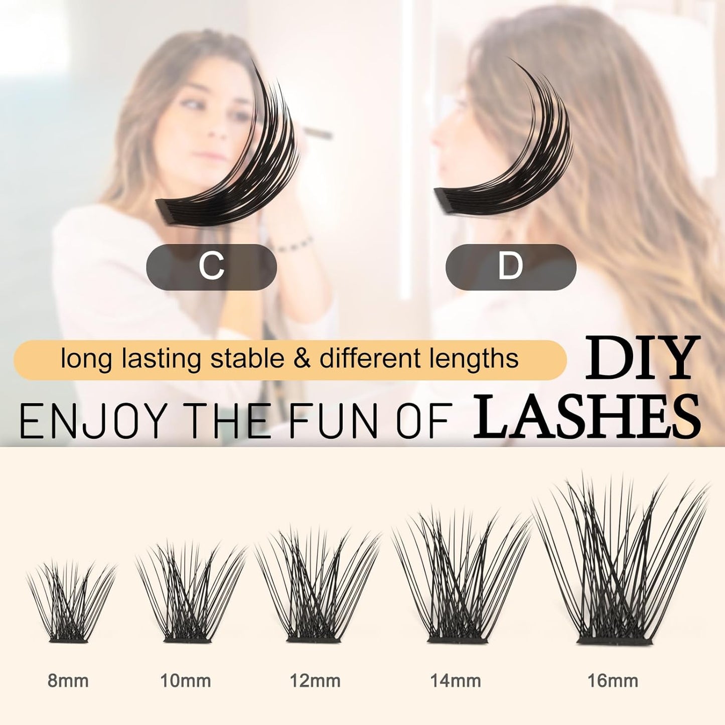 QUEWEL Lash Clusters 72 Pcs Cluster Lashes Wide Stem Eyelash Clusters C/D Curl 8-16mm DIY Eyelash Extensions Mega Style for Self Easy To Use at Home (Mega-D-16)