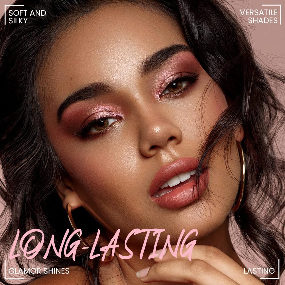 6-Color Pink Champange Brown Matte & Shimmer Eyeshadow Palette with Mirror – Highly Pigmented, Long-Lasting Eye Makeup for Artists & Creative Looks (01#