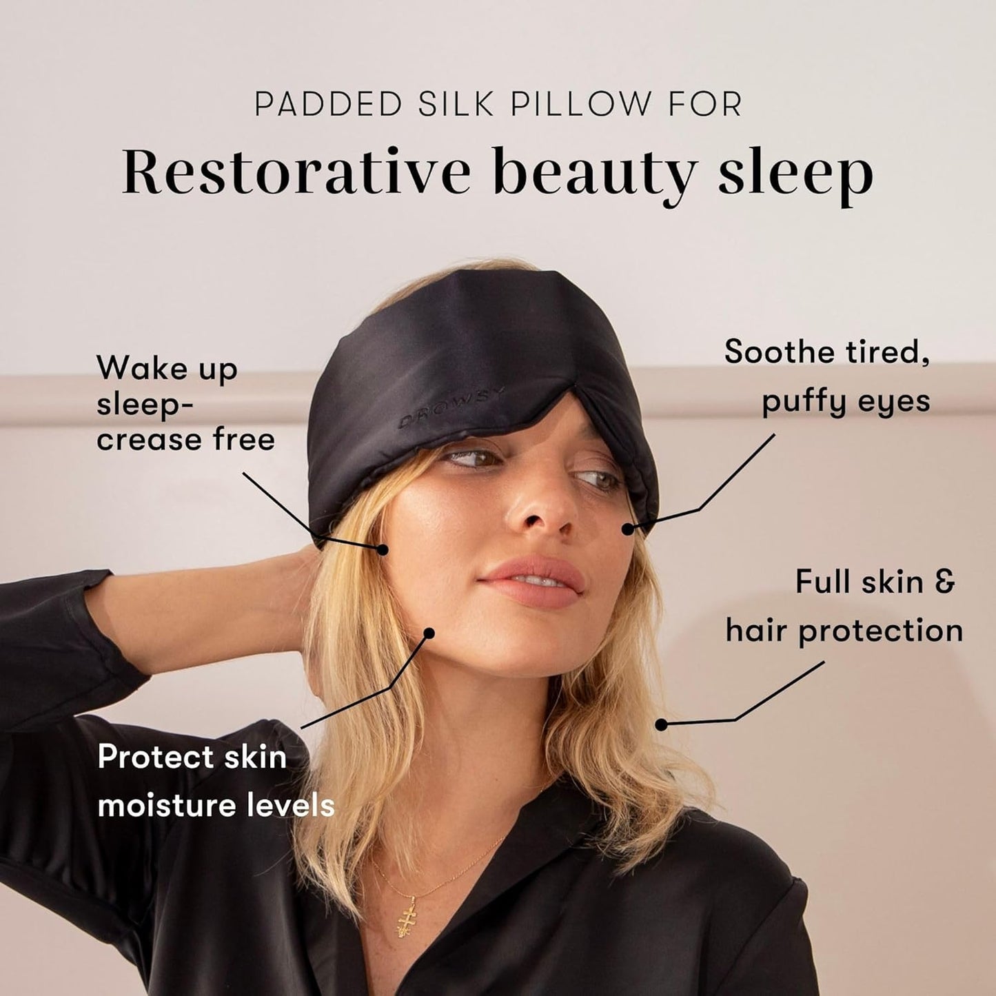 DROWSY Silk Sleep Mask. Face-Hugging, Padded Silk Cocoon for Luxury Sleep in Total Darkness. (Black Jade)