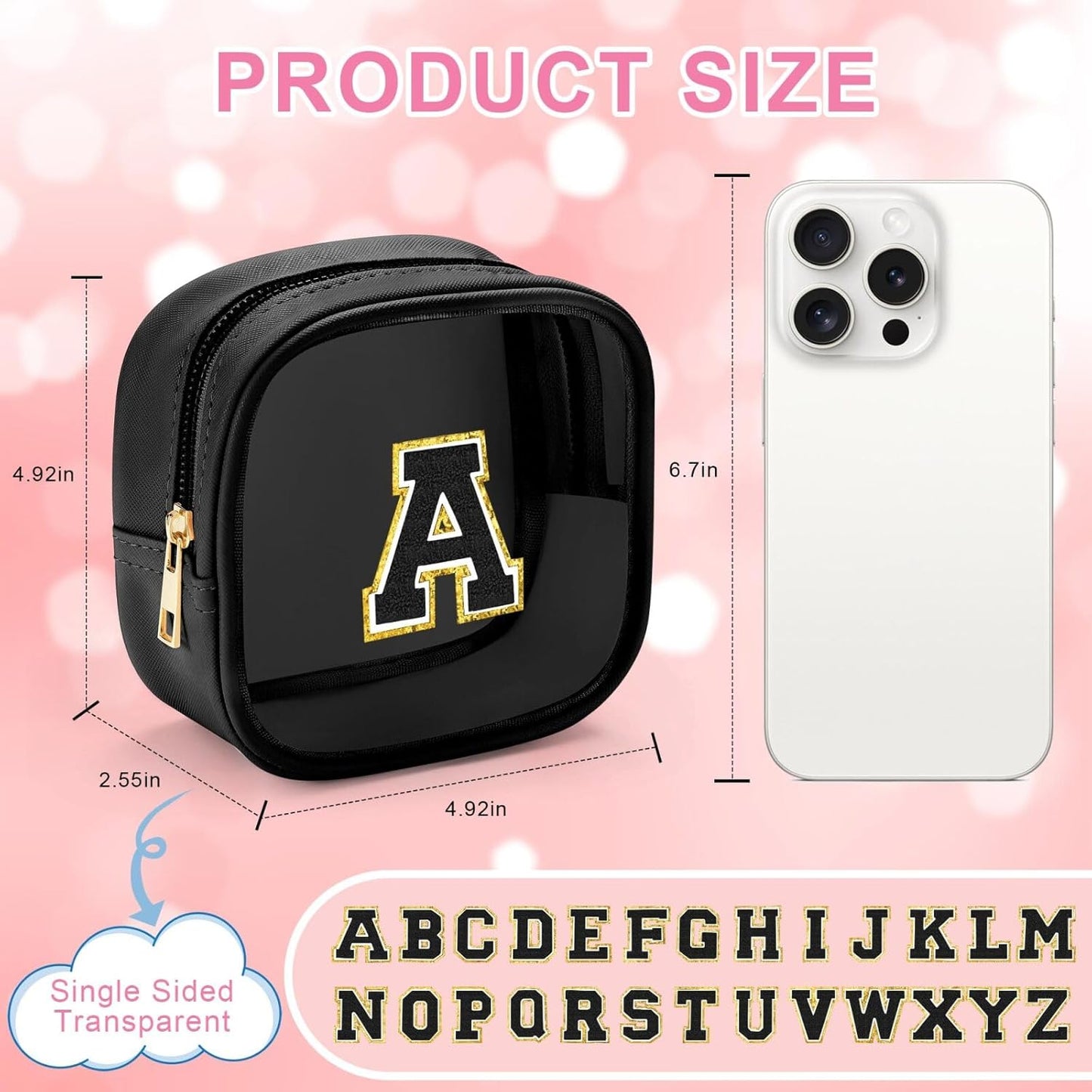 YOOLIFE Initial Makeup Bag Travel Toiletry Bag, Clear Makeup Bag Car Accessories For Women Clear Makeup Bags With Zipper Girlfriend Teacher 13 Year Old Girl Gifts Daughter Girl Gifts Mini Black L