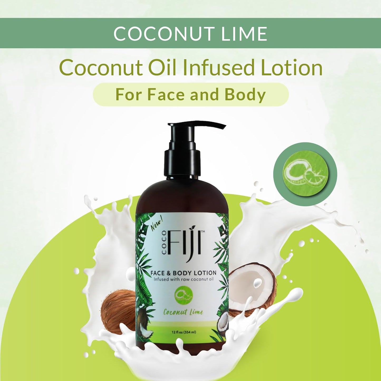 Coco Fiji Face & Body Lotion Infused With Coconut Oil | Lotion for Dry Skin | Moisturizer Face Cream & Massage Lotion for Women & Men |Coconut Lime 12 oz, Pack of 1