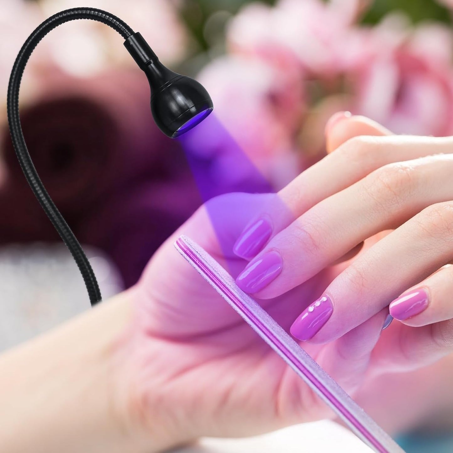 AORAEM UV LED Nail Lamp with UV Protection Gloves, 3W LED Nail Manicure Dryer Curing Light with Gooseneck and Clamp Portable Flash Cure Lamps for Gel Nails Home DIY Professional, Black
