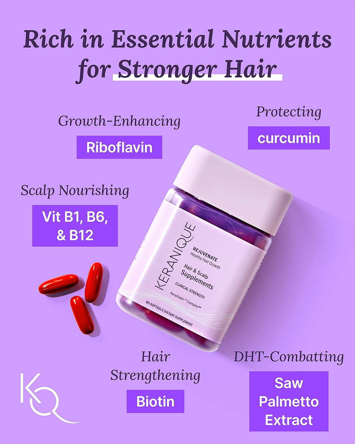 Keranique KeraViatin Hair & Scalp Health Supplement, Clinical Strength, Biotin, Vitamin B, 120 Softgels-60 Count (Pack of 2)