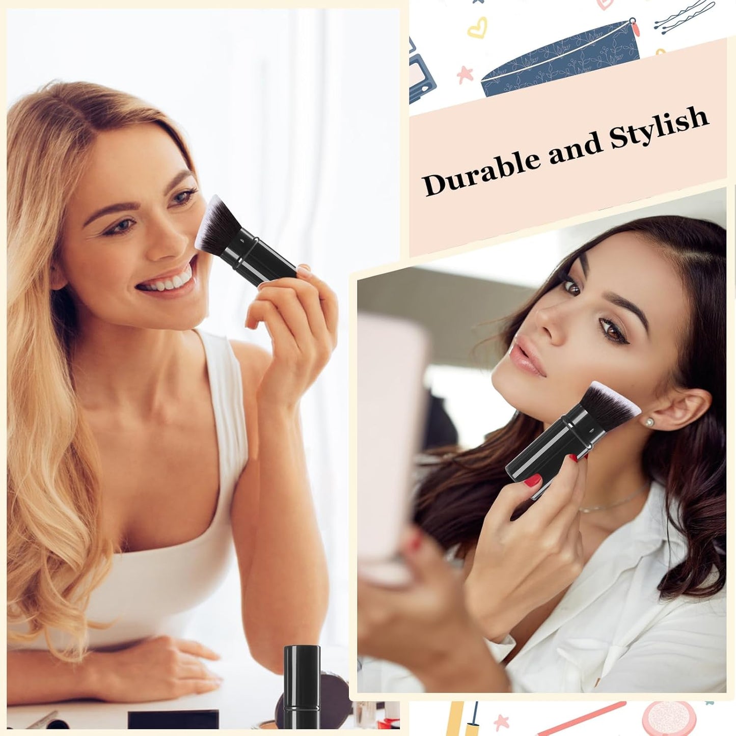 Kabuki Makeup Brush, Retractable Angle Travel Powder Foundation Makeup Brush Face Blush Brushes for Blending Liquid, Bronzer, Buffing, Sunscreen,Flawless Cosmetics