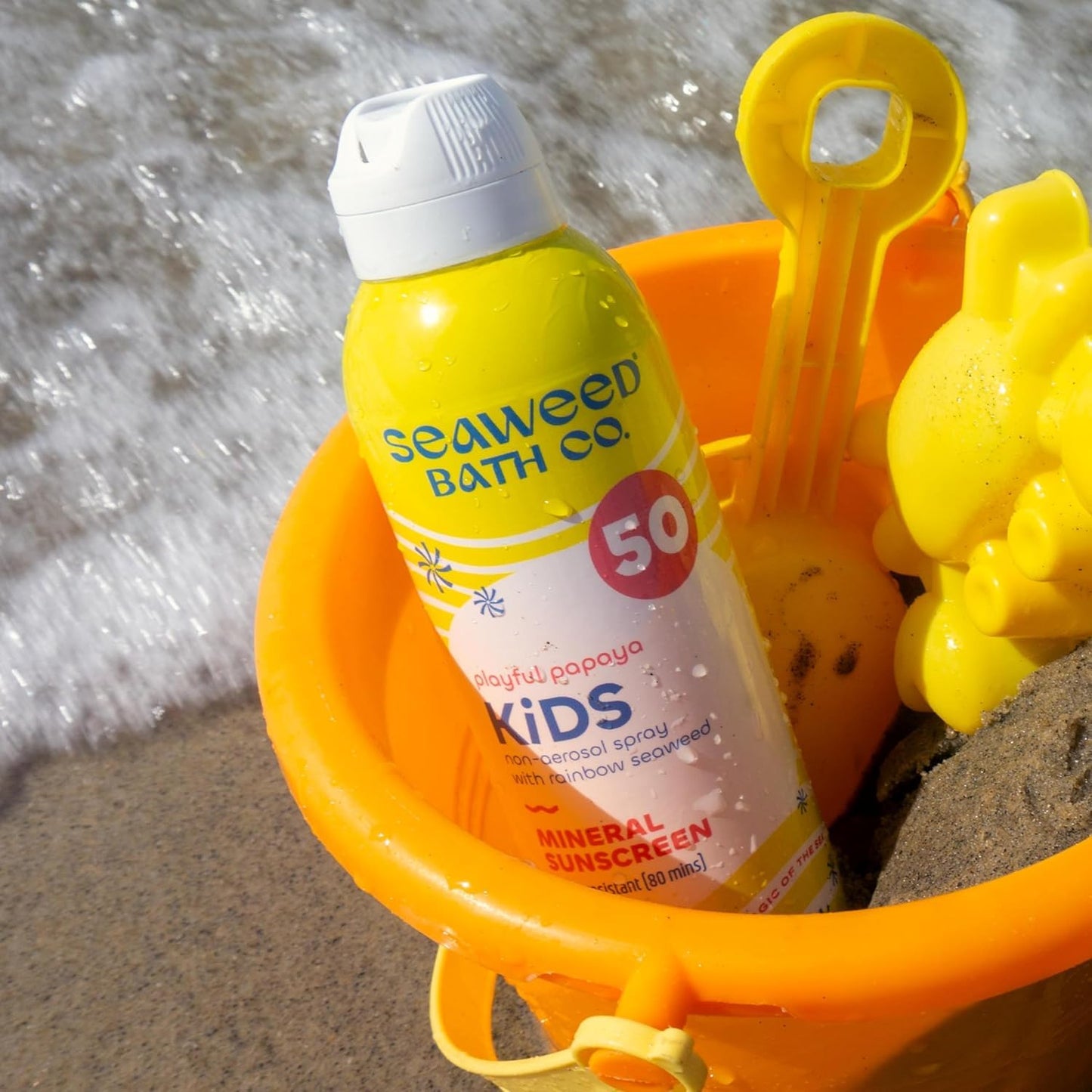 Seaweed Bath Co. Kid's Mineral SPF 50 Broad Spectrum Sunscreen Spray, 6 Ounce (Pack of 2), Papaya Scented, Water Resistant, Tear Free, Sensitive Formula, with Zinc Oxide, Rainbow Seaweed, Watermelon