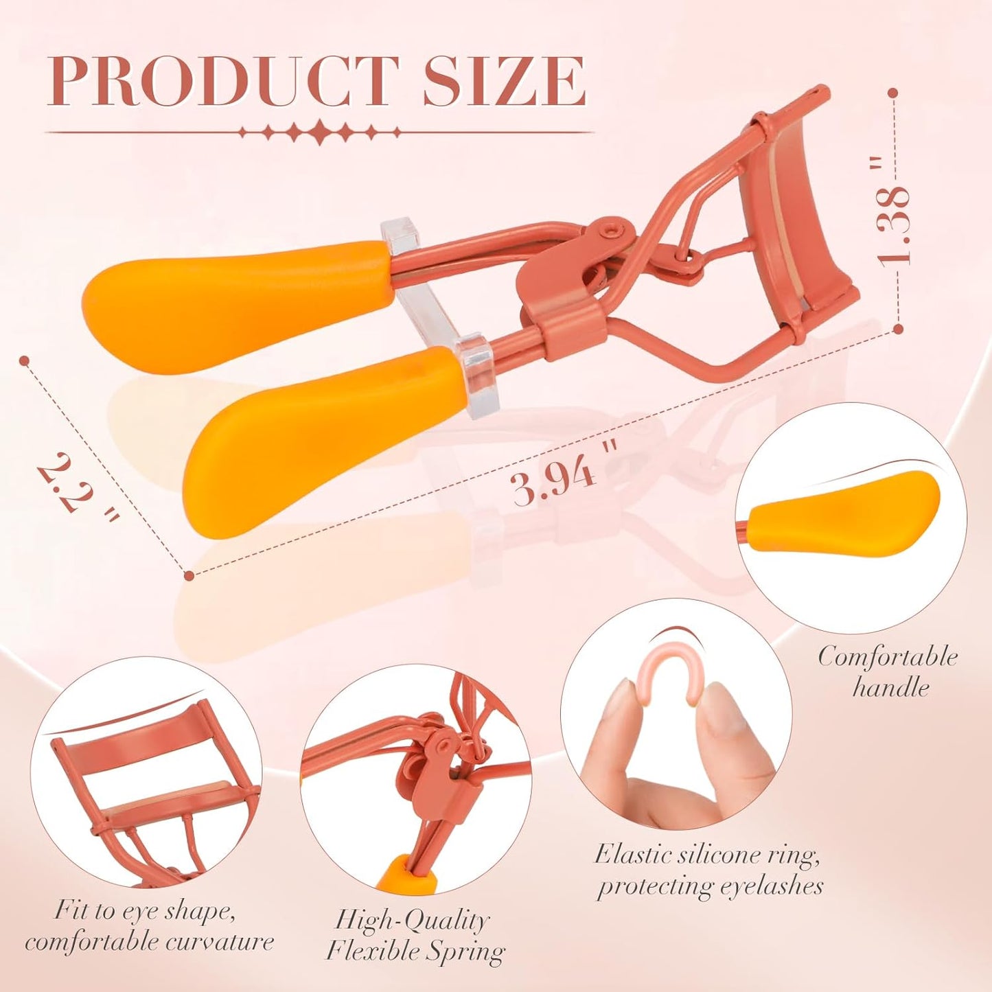 Eyelash Curler with Pads, Lash Curler with 10 Extra Silicone Replacement Pads, Comfortable Grip for Effortless Curling – Eyelashes for The Perfect Eye Contour (Honeydew Orange)