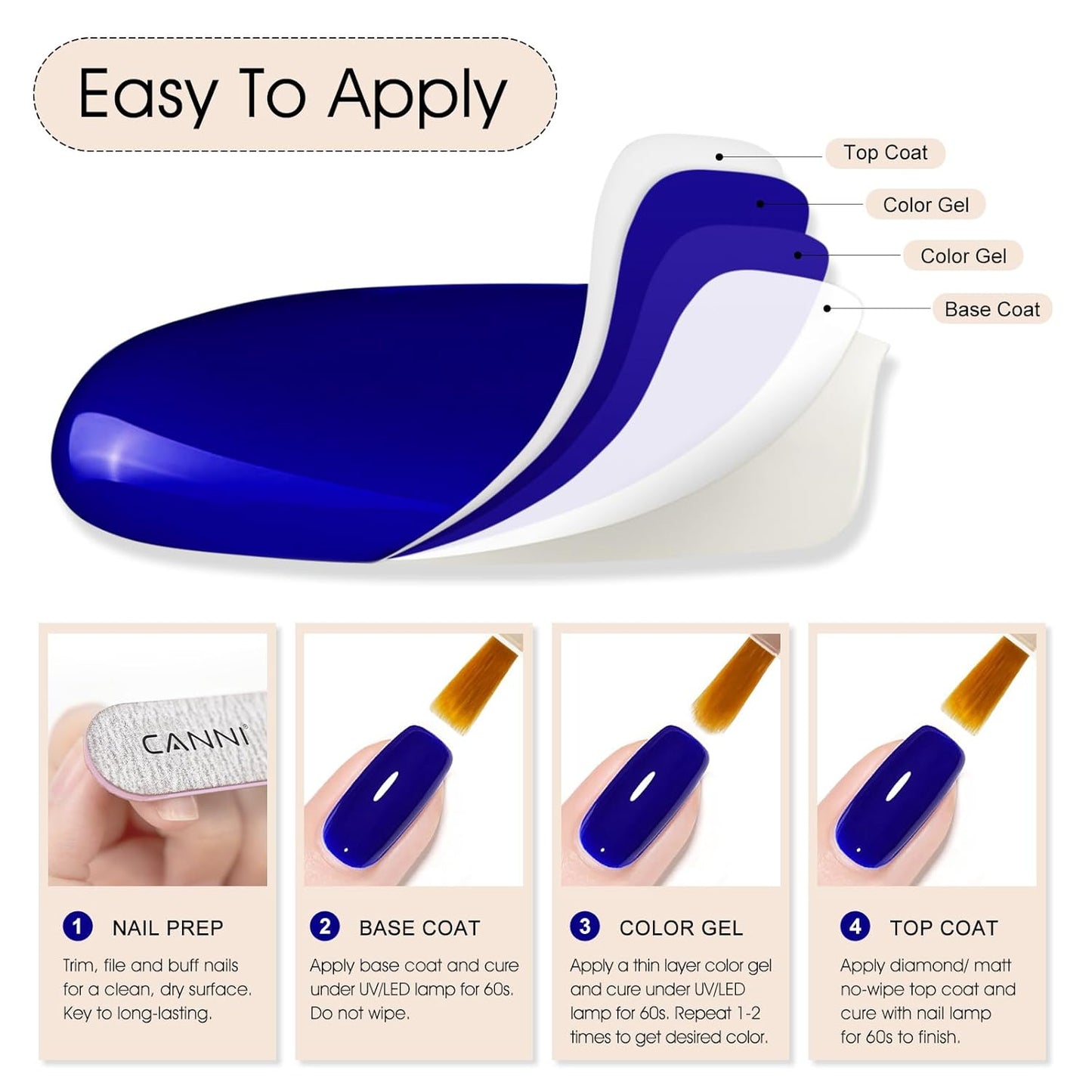 CANNI Royal Blue Gel Nail Polish – Classic Deep Navy Blue UV LED Soak Off High Gloss, Long Lasting Nail Polish Gel for Salon and Home Manicure