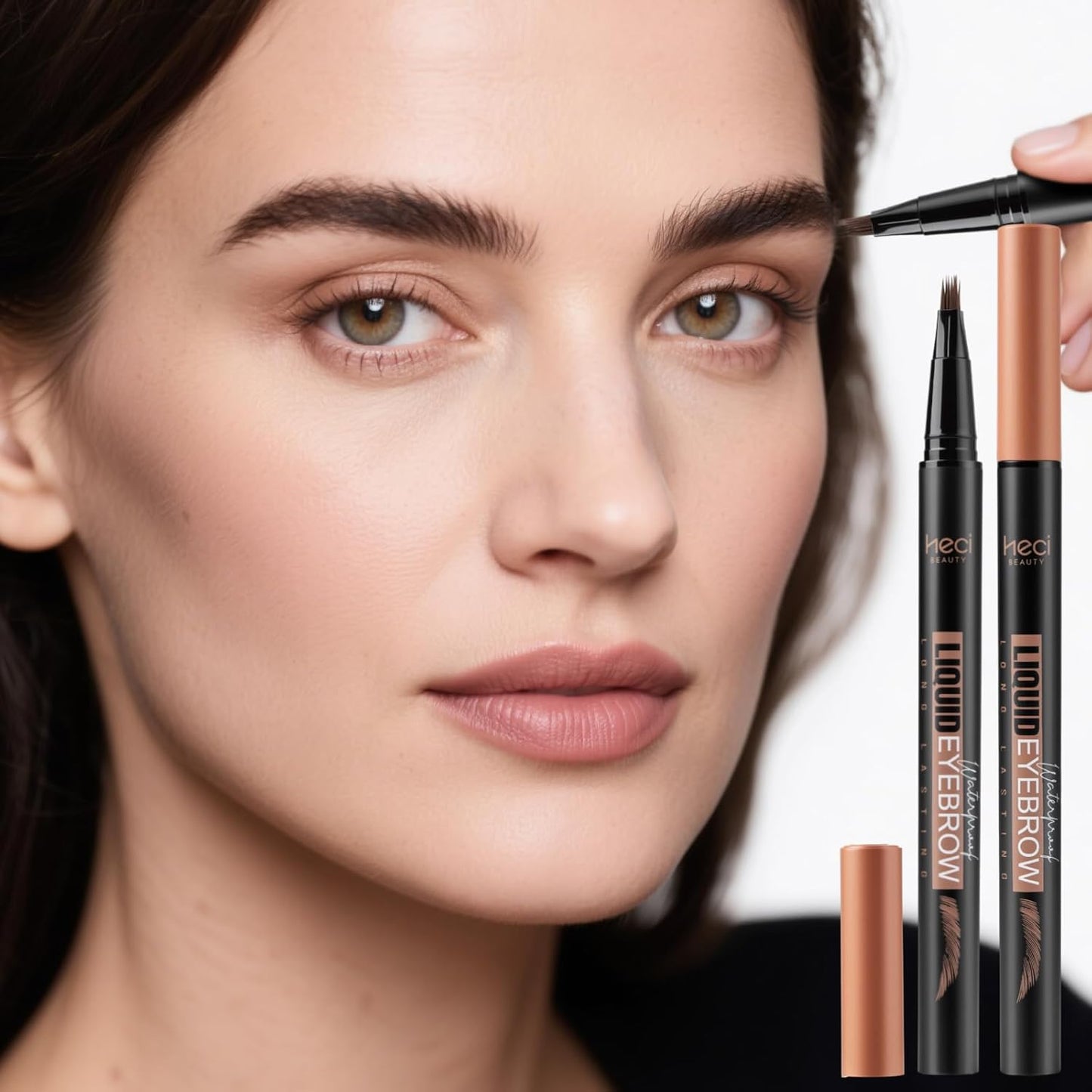 Microblading Eyebrow Pen Hair Stroke Brush, Waterproof Liquid Eyebrow Pencil for Women, Shapes & Fills Hair-Like Looking Brows, 24hrs Long-Lasting, Easy to Use, Multiple Uses, Gifts for Her, Brown