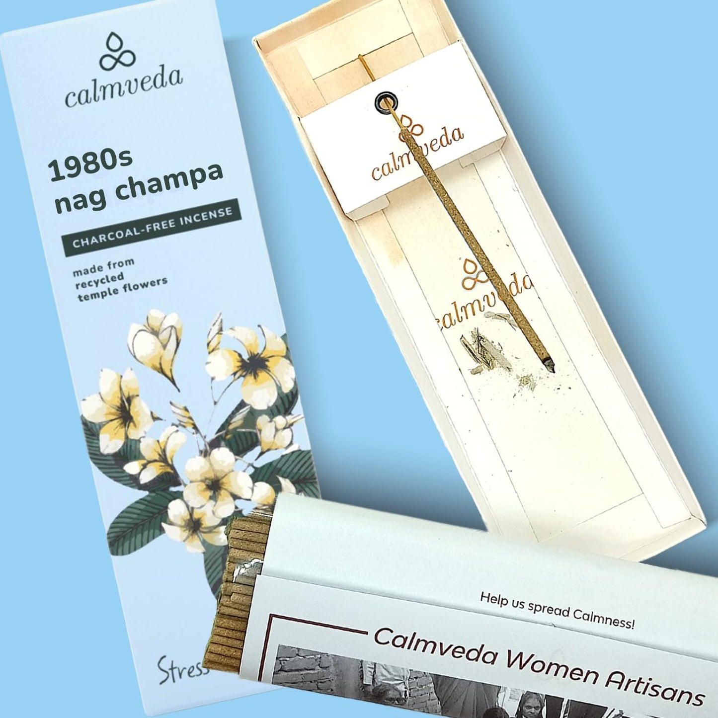 1980s Nag Champa Incense Sticks - Earthy, Floral Scent Blended with White Musk Incense (80 Sticks) | Charcoal Free, Made with Upcycled Flowers | Stick Incense for Calming (Inciensos Aromaticos)