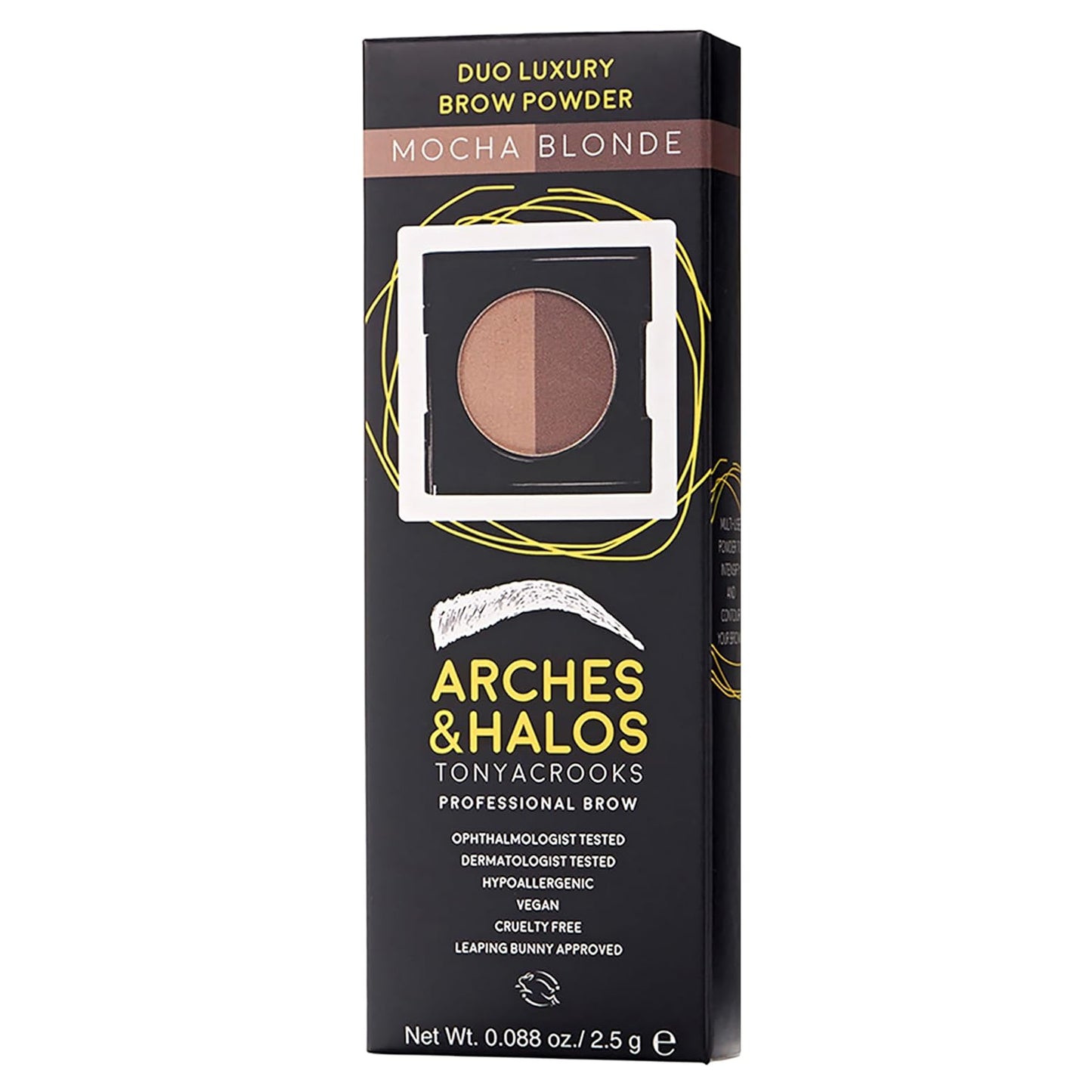 Arches and Halos Duo Luxury Brow Powder - Eyebrow Shaper and Color - Powder Compact with 2 Neutral Shades - Mocha Blonde - 0.1 oz