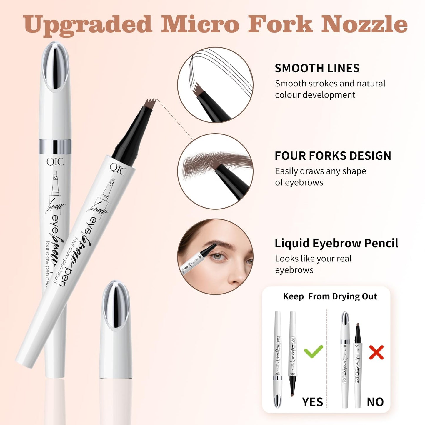 Eyebrow Pen, Waterproof Microblading Eyebrow Pencil, 4 Tip Precise Eye Brow Makeup Pen for Women to Effortlessly Create Hair Like Natural Brows, Non Dry Out and Last All Day (Grey Color)
