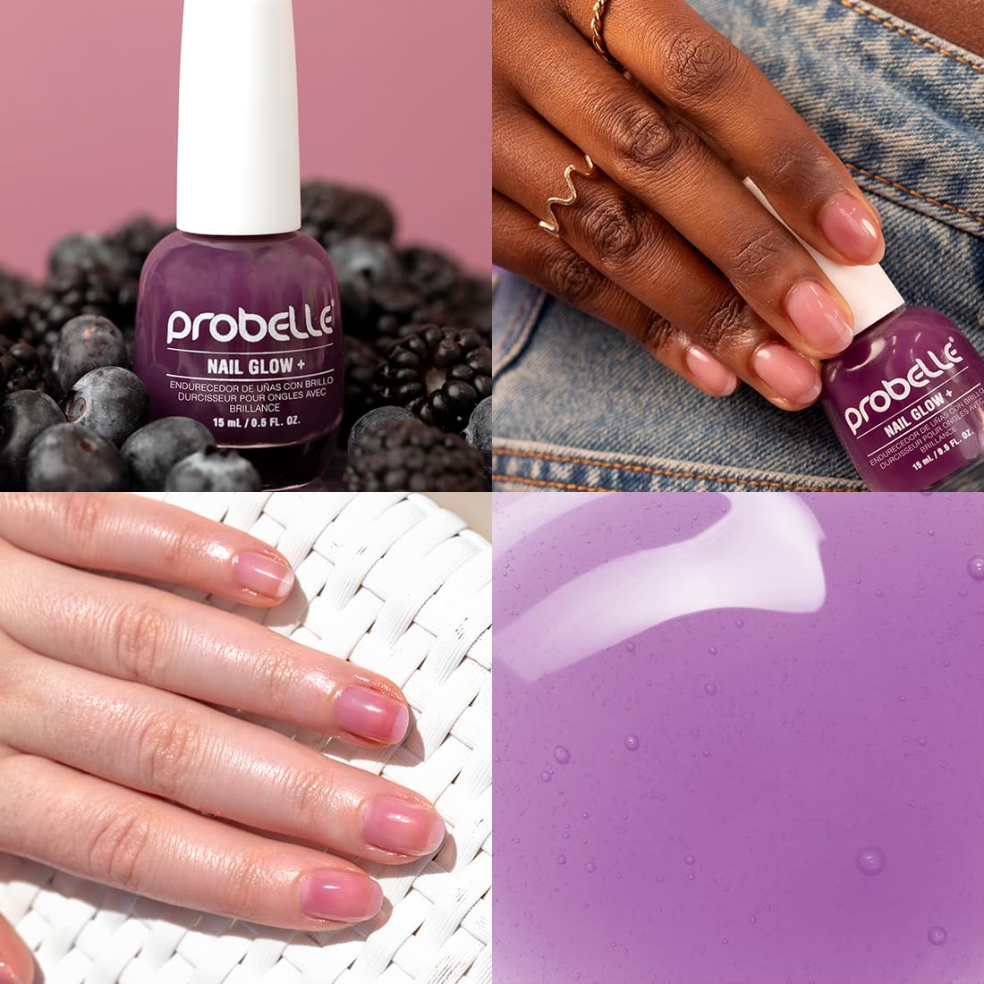 Probelle Nail Glow + Nail Strengthener and Hardener with Sheer Jelly Tint, Hard To Resist Ultra Glowy Nail Shine, Tinted Nails Strengthening Blush for Brittle, Thin, Damaged Nails 0.5 oz (Violet)