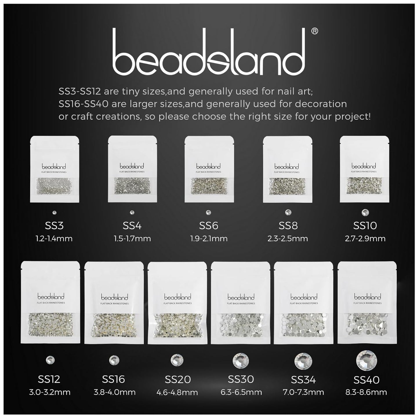 beadsland Flat Back Crystal Rhinestones Round Gems, Aquamarine (1.3-1.4mm) SS3/1440pcs