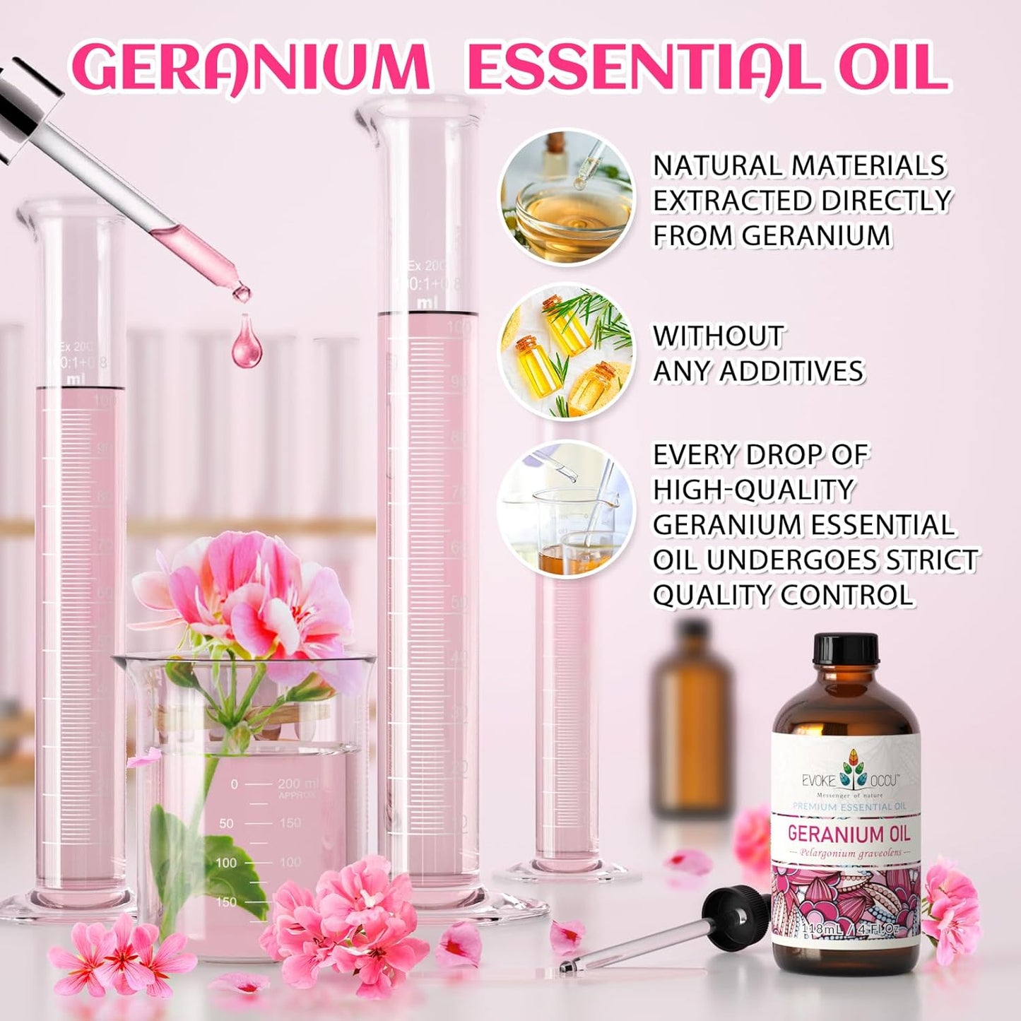 EVOKE OCCU Pure & Natural Geranium Essential Oil for Skin, Hair, Diffuser, Aromatherapy - 4 Fl Oz