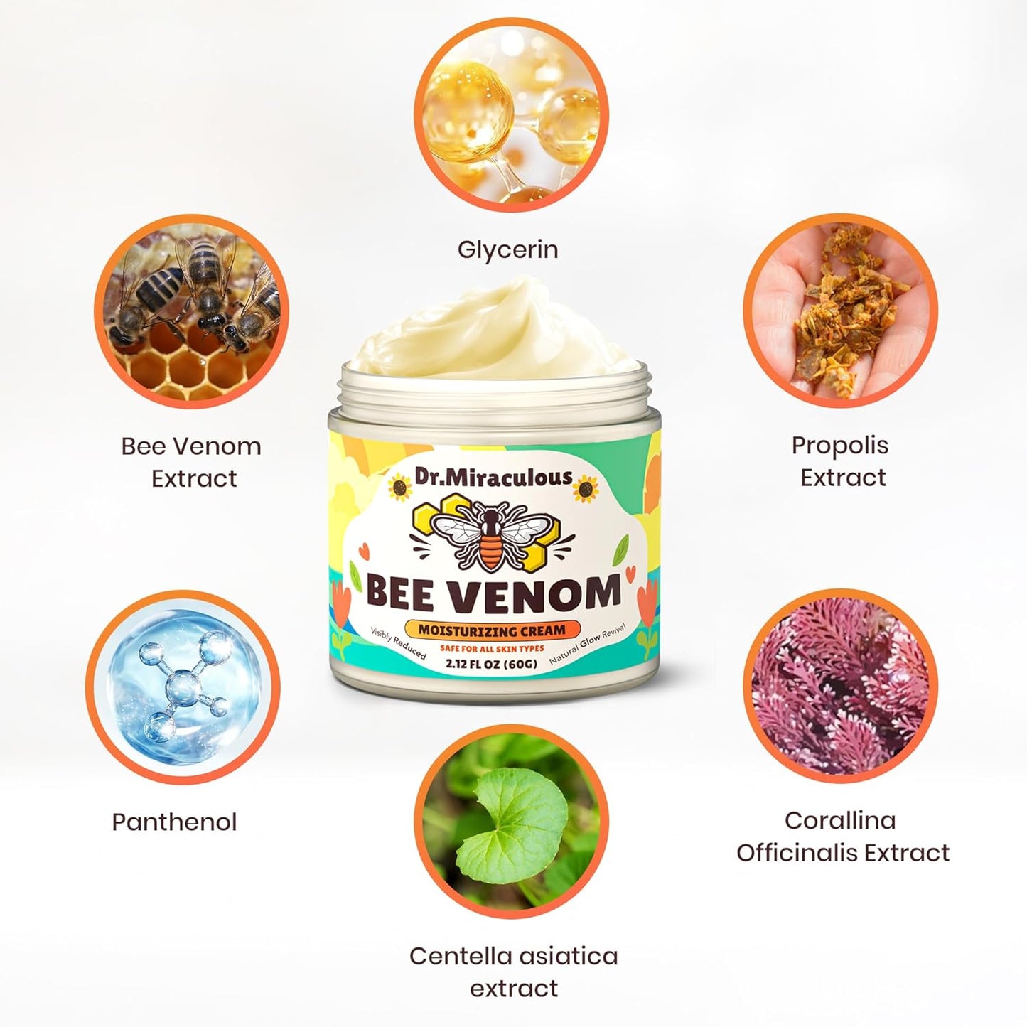 Bee Venom Skin Cream, Propolis & Peptide Anti-Aging Moisturizer for Wrinkles Removal, Hydration & Firming Skin (2.12 fl oz)