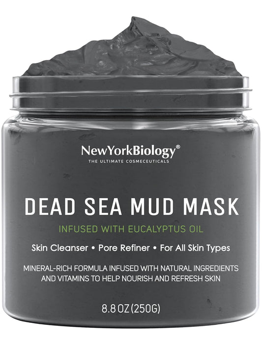 New York Biology Dead Sea Mud Mask for Face and Body | with Eucalyptus | Spa Quality Pore Refiner for Oily Skin | Natural Skincare for Women & Men | Tighten Skin for A Healthier Complexion | 8.8 oz