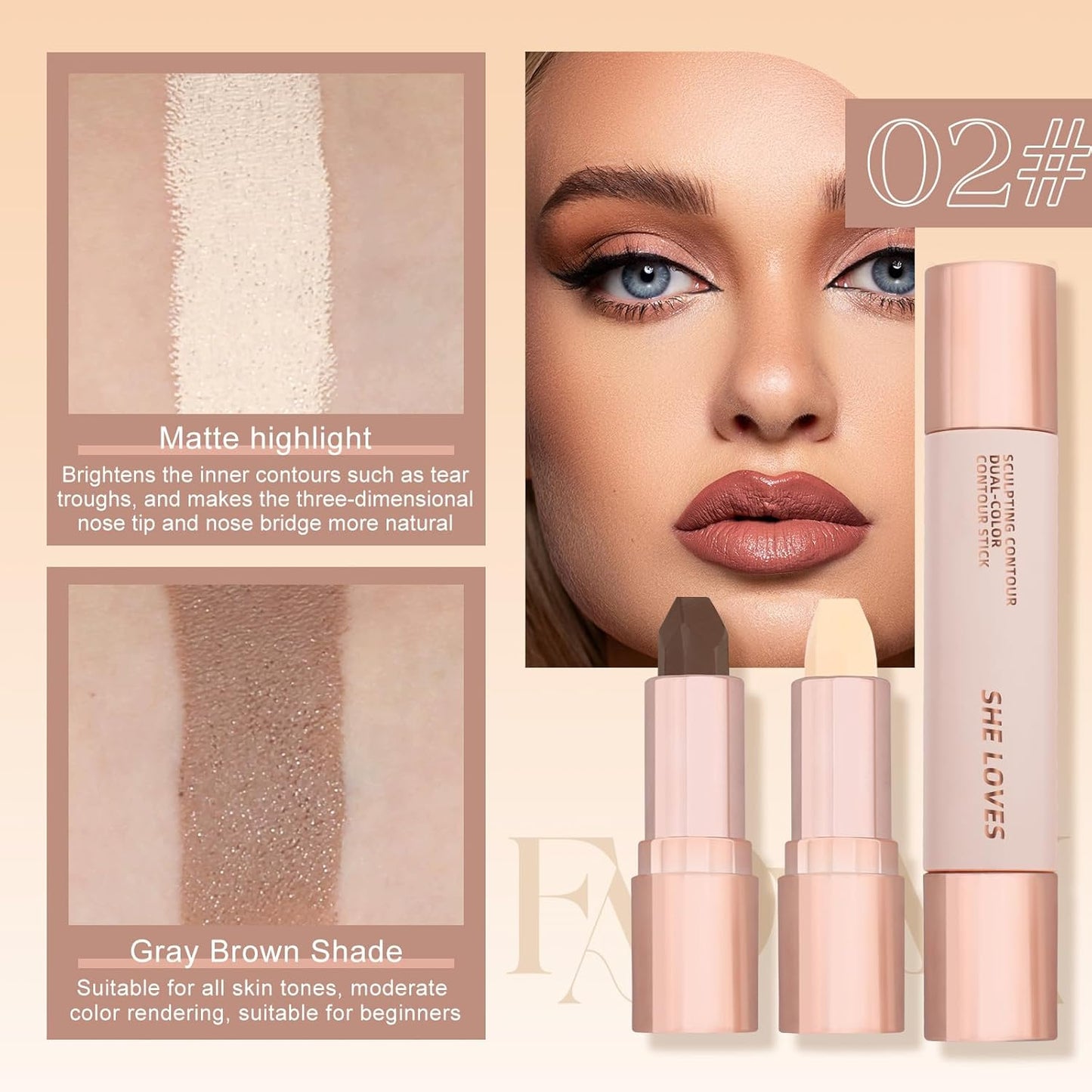 Contour Stick, Highlighter Makeup, 2 in 1 Cream Bronzer Stick-Blendable, Moisturizing Formula-Lanolin, Beeswax, Smooth Waterproof Long-lasting Effect, Buildable Contour Stick Makeup For Face (01#)