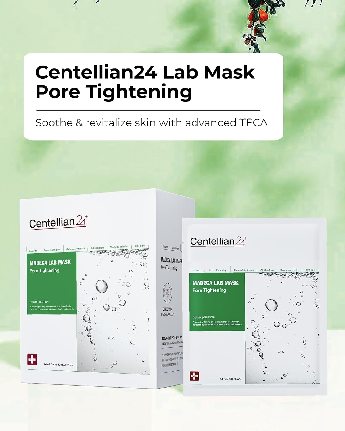 CENTELLIAN 24 Madeca Mask (Pore Tightening, 20pc) - Face Mask Sheet for Pore Minimizing, Sebum Control with Centella Asiatica, TECA, Niacinamide. Korean Skin Care for Men Women by Dongkook