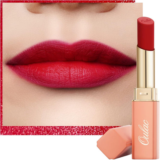 Oulac Red Creamy Matte Lipstick, Soft Satin Finish Lipsticks for Women with Moisturising Formula, Rich Color, Highly Pigmented Enriched with Rose Oil, Vegan & Cruelty-Free| 3.6g (Y09)