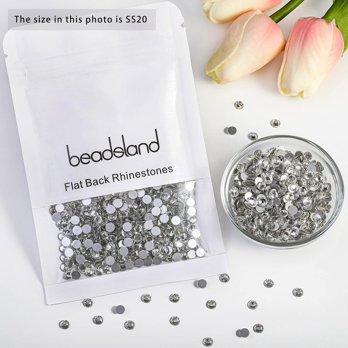 beadsland Flat Back Crystal Rhinestones Round Gems for Nail Art and Craft Glue Fix, Crystal (4.6-4.8mm) SS20/1440pcs