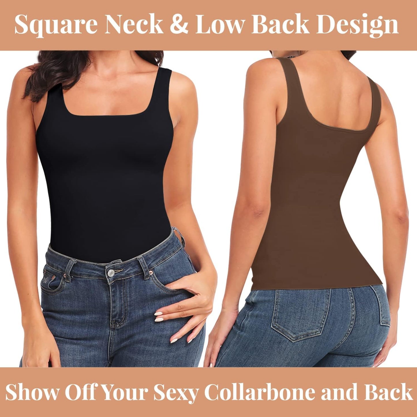 EUYZOU Women's Tummy Control Shapewear Tank Tops Seamless Square Neck Compression Tops Slimming Body Shaper Camisole