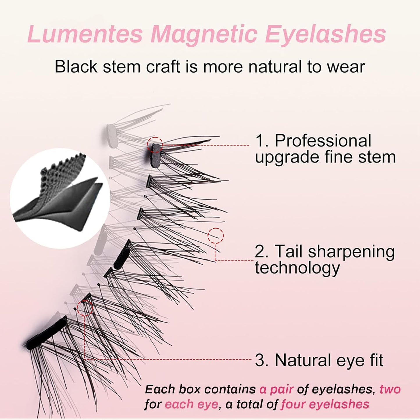 Lumentes Magnetic Eyelashes, Lumentes Magnetic Eyelashes with Applicator, Reusable No Glue Lashes, Natural Look Soft Comfortable Magnetic Lashes, Easy to Wear and Remove (Silky Black)