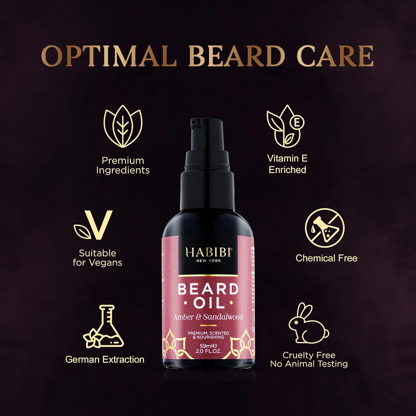 H HABIBI Amber & Sandalwood Beard Oil – 2.0 Fl. Oz Naturally Derived Beard Growth Oil for Men, Beard Care Essential – Hydrates, Nourishes & Promotes Healthy Growth, Made in USA