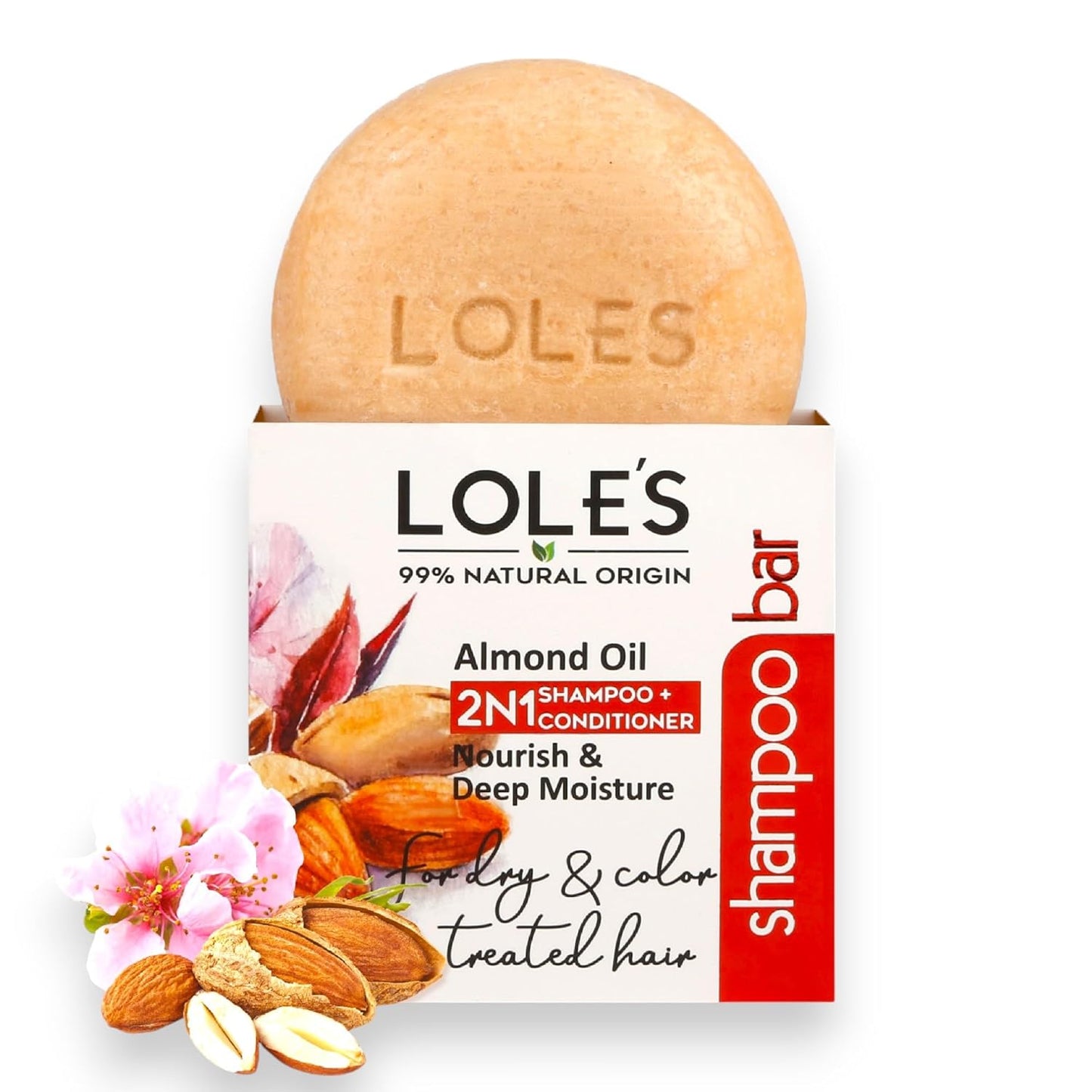 LOLE'S 2 in 1 Almond Oil Shampoo & Conditioner for Color Treated & Dry Hair, Travel Size, 99% Natural Origin, Silicone Free, 3.5Oz