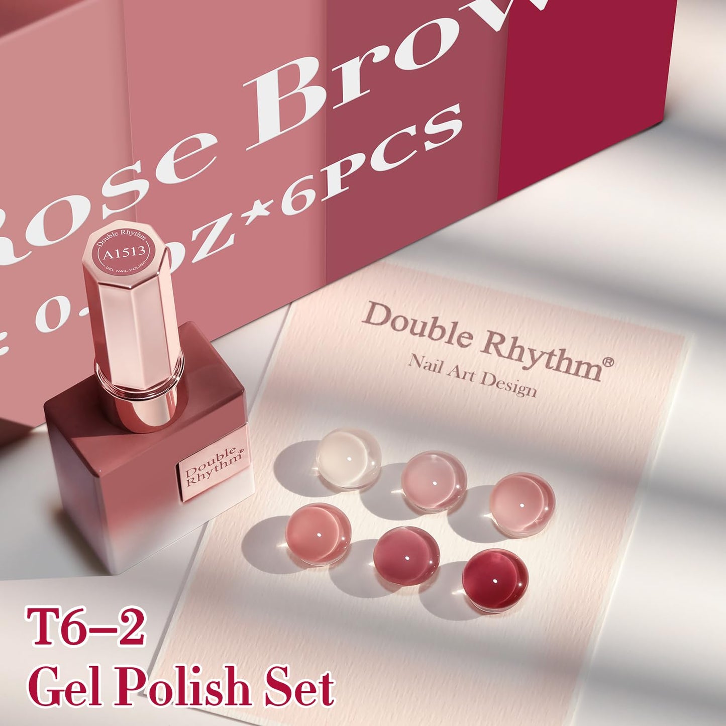Double Rhythm 6 Pcs 15 ML Gel Polish Set Same Color Same Bottle Soak Off Gel Polish Kit Nail Art Manicure Salon DIY at Home for Women (Jelly Translucent Rose Pink Burgundy Red-T6-2)