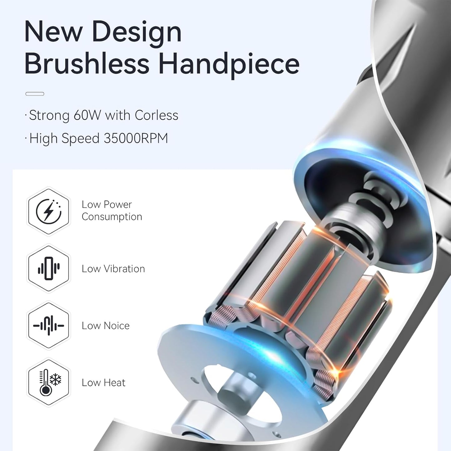 Makartt Nail Drill Handpiece for Nouvella, 35000RPM Rechargeable Electric File Machine Replacement for Manicure Art Tool