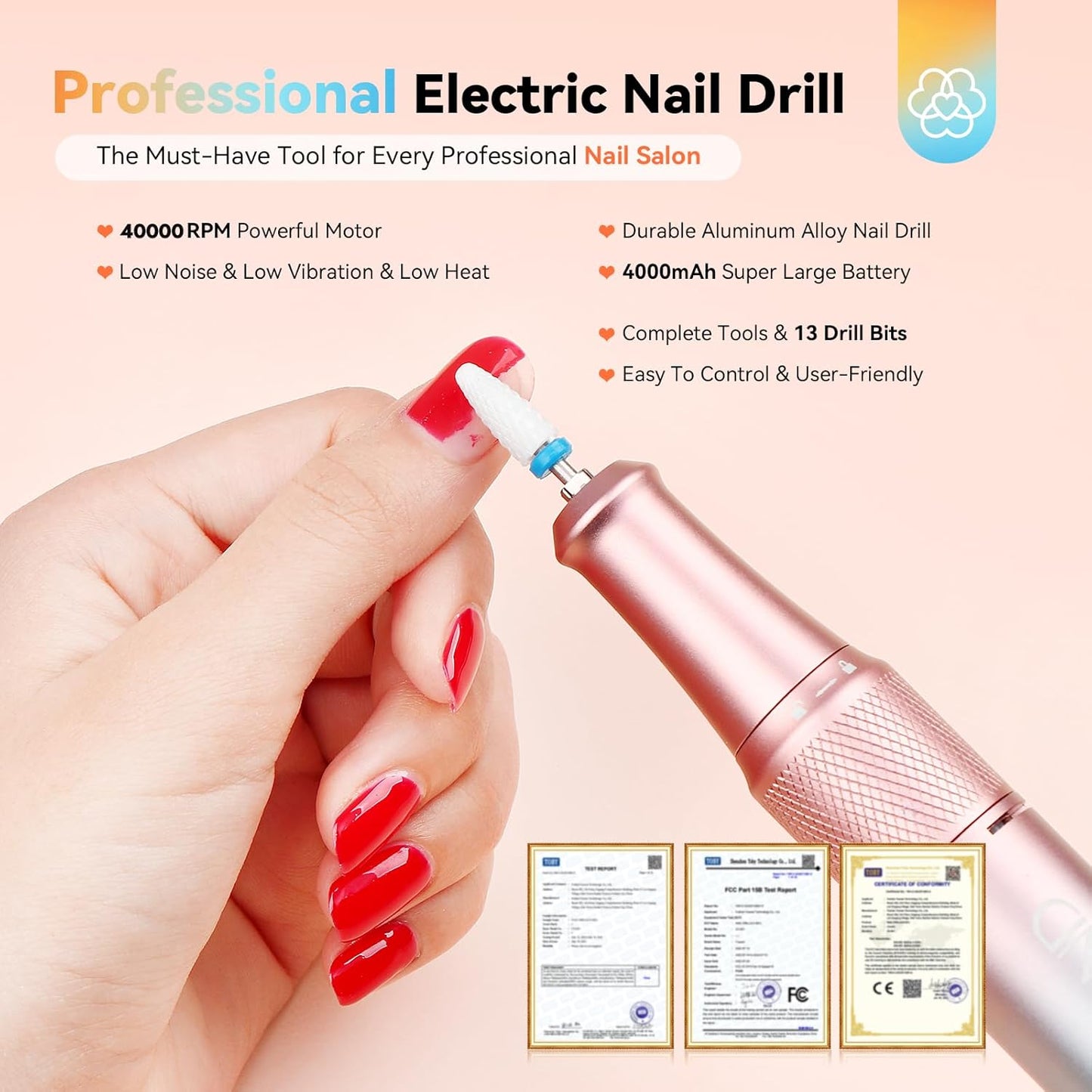SAVILAND Electric Nail Drill Professional: 40000RPM Upgrad Nail Drill Kit 2025 Beautiful Gradient Sunset Color Scheme Nail D rill Machine Portable Nail File & Buffers Salon Use Manicure Pedicure