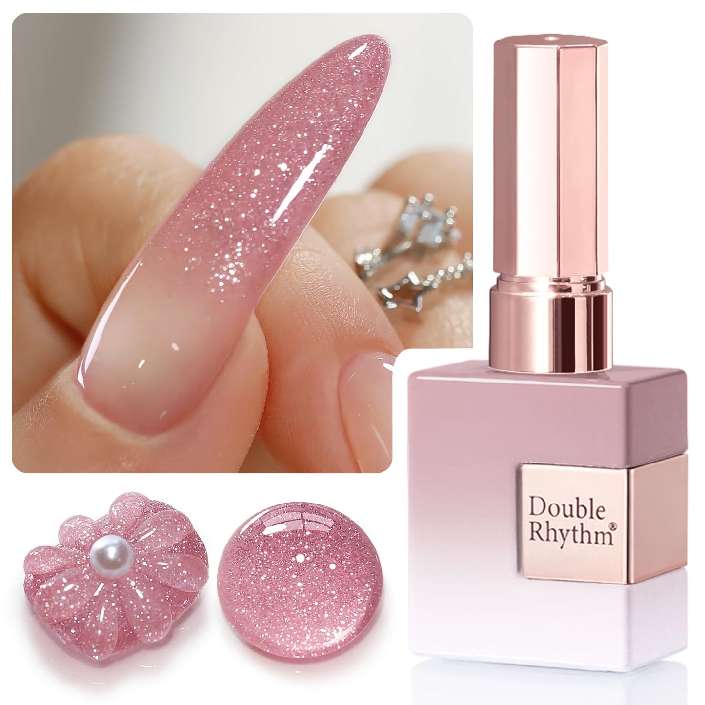 Double Rhythm 0.5Oz Glitter Gel Polish Shimmer Reflective Color for Nail Art Salon DIY Soak Off 15ml Nail Lamp Gel Polish at Home (Light Pink-B1174)