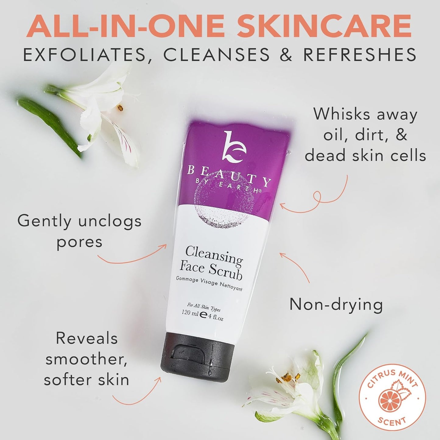 Face Scrub and Face Wash, Gentle Exfoliating, Cleansing Facial Scrub Exfoliator, Natural & Organic Ingredients