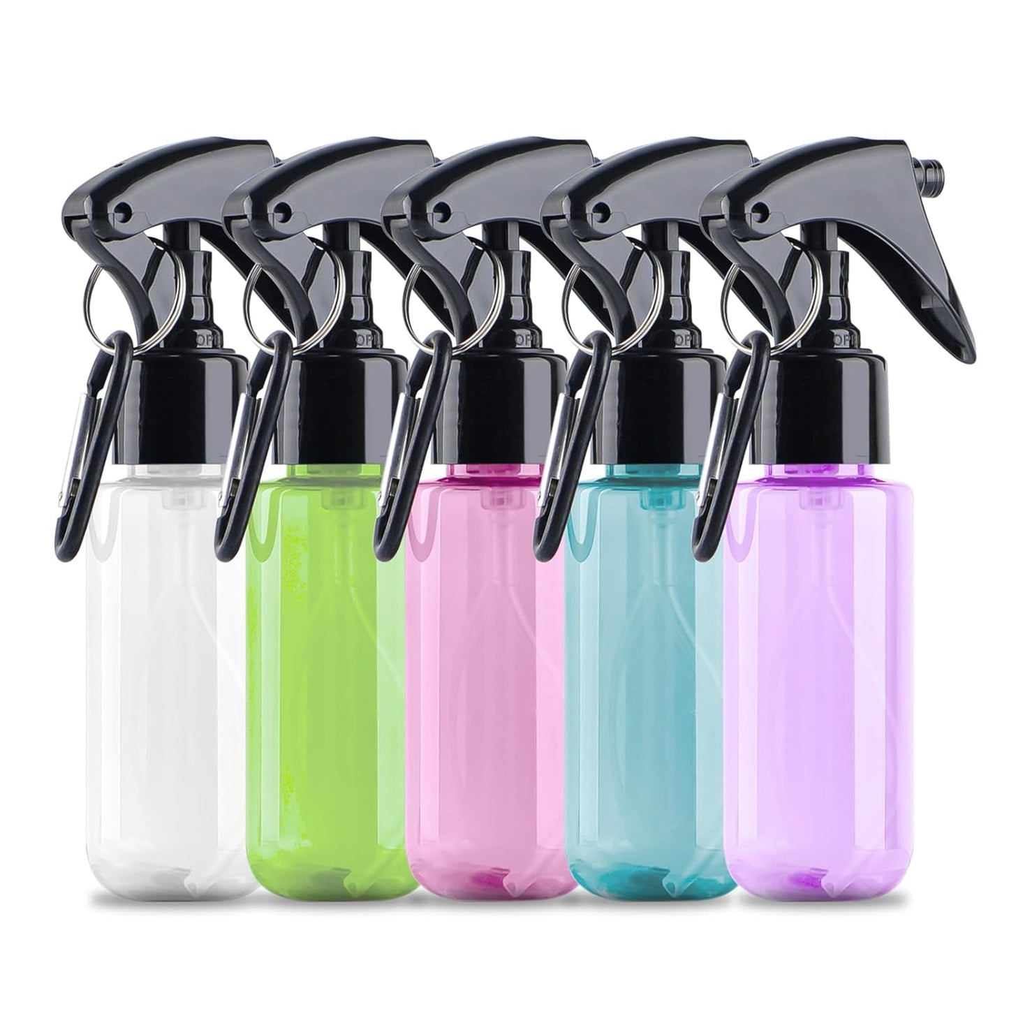 TANSHINE Small Spray Bottle 50ml, Travel Size Mini Mist Water Spray Bottles, Portable Hand Sanitiser Alcohol Fine Spray Bottle, Plastic Refillable Empty Face Mister Spray Bottles with Clip, 2oz/5pcs