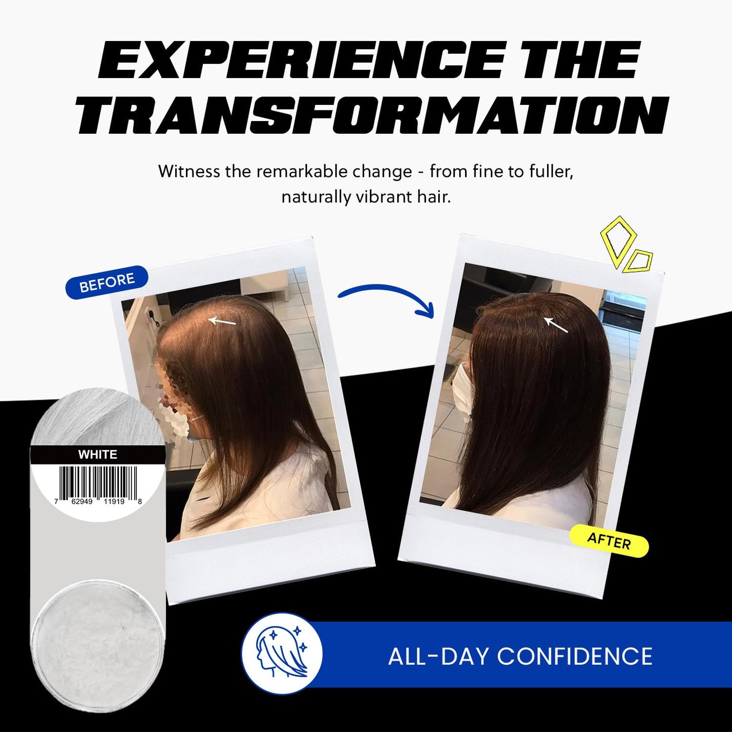 PrimeLook Hair Building Fibers, Luxurious Building Fibers for Thinning Hair, Superior Formula for Men & Women, Instant Volume, Matches Colors (27.5g, White)