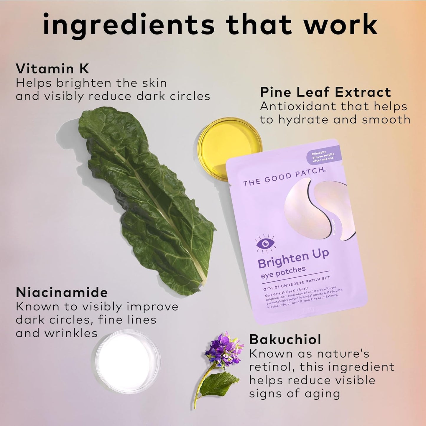 The Good Patch Brighten Up Hydrogel Under Eye Patches for Dark Circles and Puffy Eyes, Made with Niacinamide, Vitamin K, Pine Leaf Extract, Clinically Proven (18 Total Patch Sets)