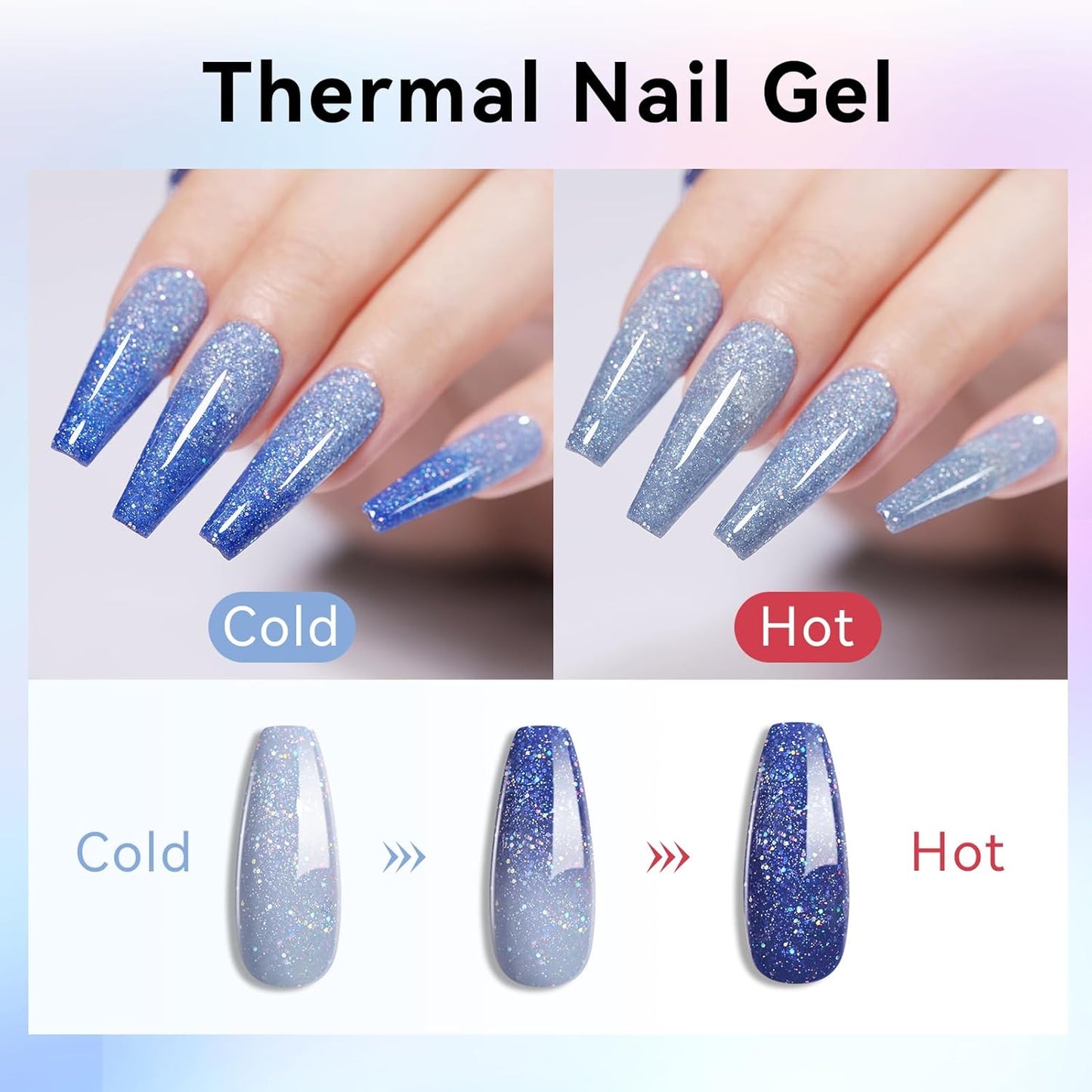 Born Pretty Color Changing Gel Nail Polish, 6 Colors Glitter Temperature Change Gel Polish Red Hot Pink Blue Long Lasting Nail Polish U V Set for Manicure and Nail Art, DIY at Home, Salon-Quality 7ml
