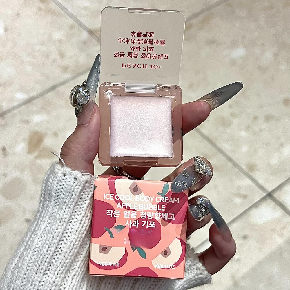 Mini Ice Cube Cooling Solid Perfume Balm - Refreshing Fruity Scent with Shimmer Highlighter, Long-Lasting Fragrance & Odor Neutralizer for Women (Portable Skin Glow) (Crisp Apple Sorbet)