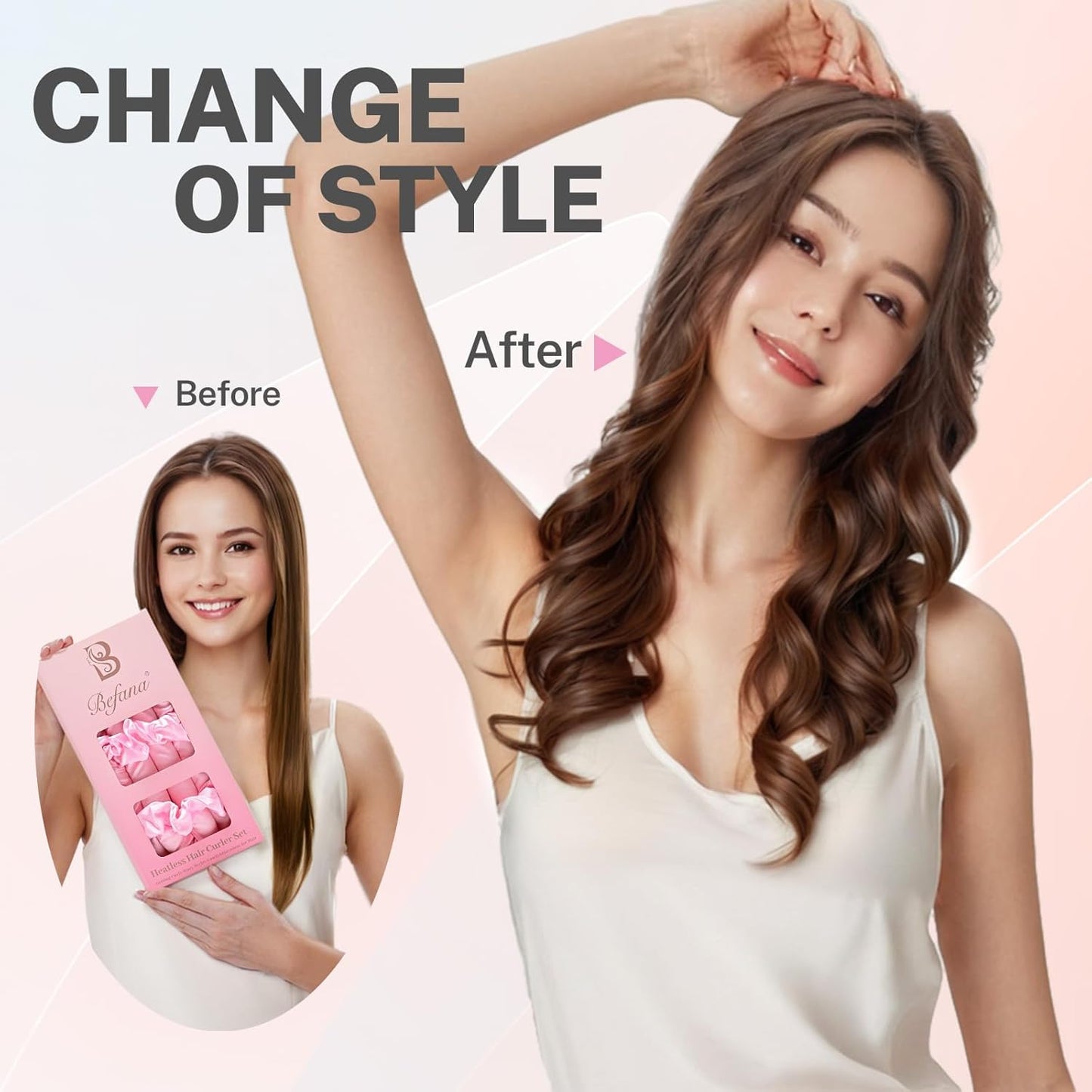 Satin Heatless Curling Set,Overnight Curls Hair Rollers with Hair Scrunchies,Sleep-Friendly Damage-Free Curlers for Soft Natural Waves (Pink)