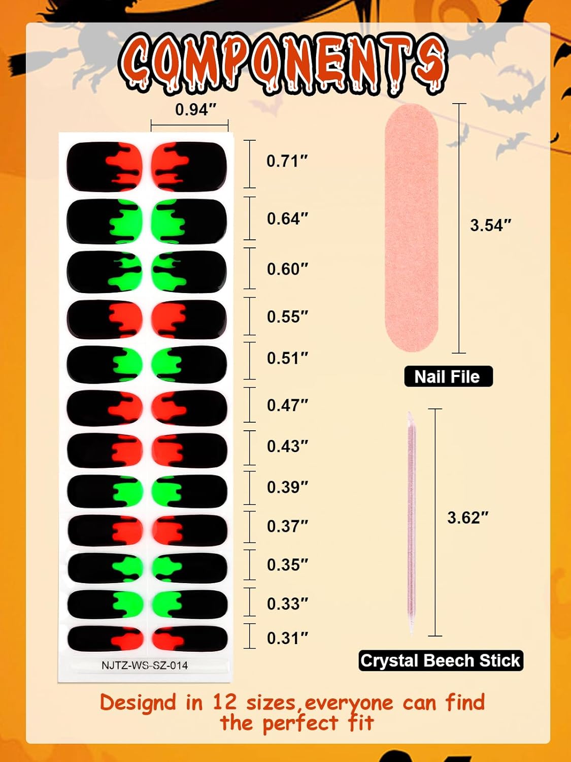 EBANKU 24Pcs Semi-Cured Gel Nail Strips, Halloween Y2K Nail Gel Polish Strips Real Nail Polish Art Stickers Wraps Easy Apply for Salon-Quality Manicure with Nails File and Nails Stick (Spooky Blood)