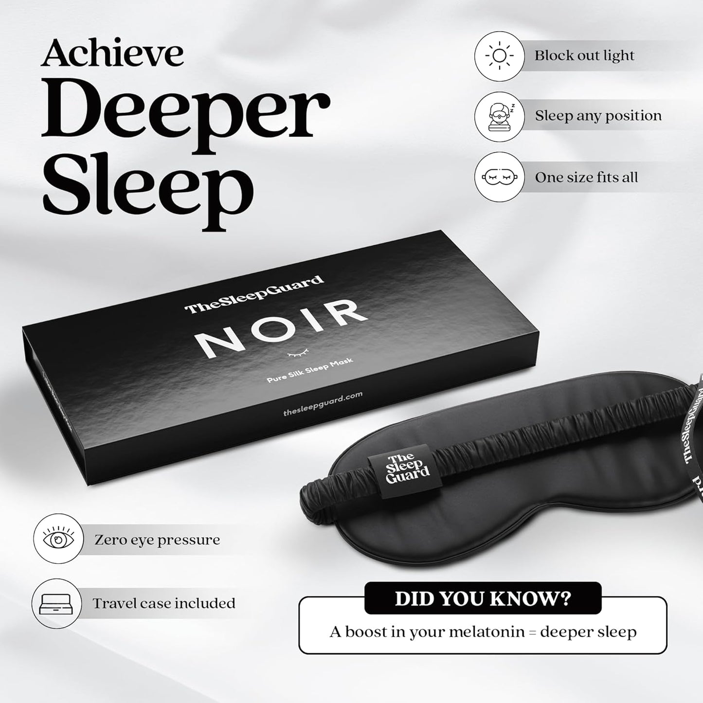 Pure Silk Sleep Mask [100% 6A Mulberry Silk, 22 Momme] Light Blocking Travel Essentials. Eye Masks for Sleeping. Black Oeko-Tex Blindfold. Eye Covers for Men & Women