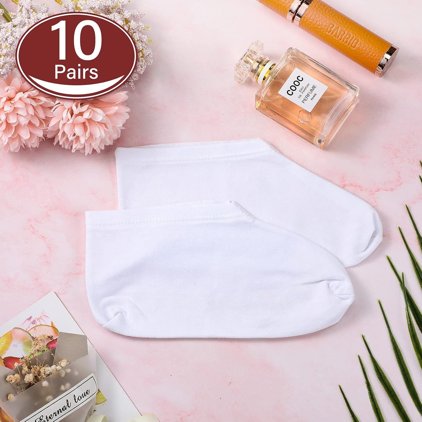 Geyoga 10 Pairs Moisturizing Socks Overnight for Dry Feet Spa Cotton Moisture Enhancing Cosmetic Socks for Women and Men, White