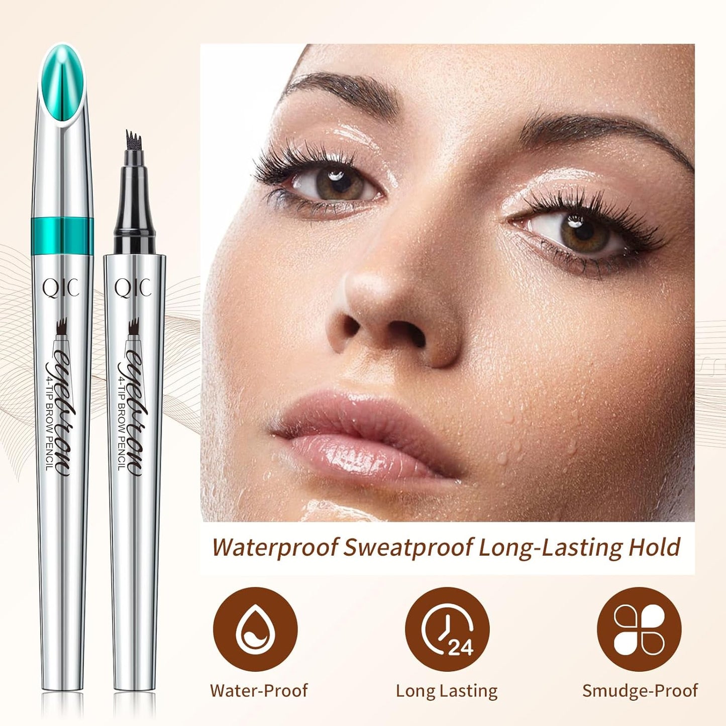 QIC Eyebrow 4 Tip Brow Pencil, Microblading Pen Waterproof Long-Lasting with Upgrade Micro-Fork Tip Applicator for Natural Brows (Dark Brown-02)