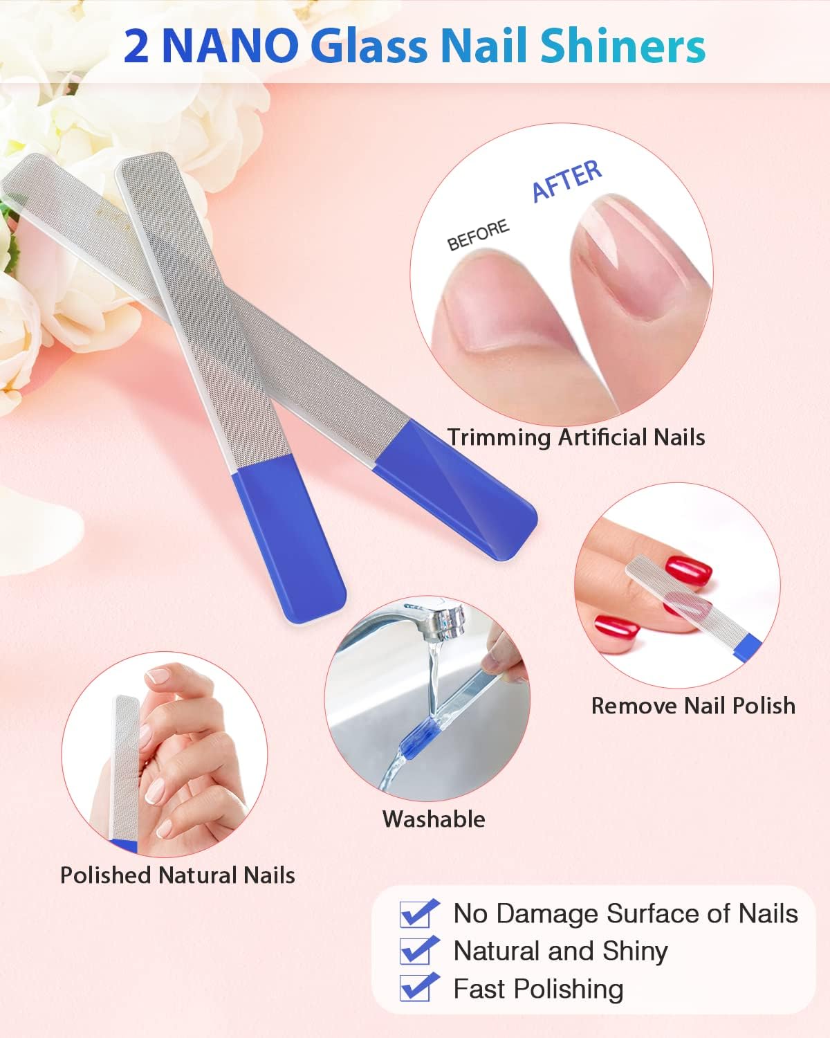 Glass Nail File and Nail Shiner, 4PC Crystal Nail File and Nano Glass Nail Buffer, Premium Set with Case, Professional Manicure Tool Fingernail Czech File for Natural Nail, Gift for Women and Girls