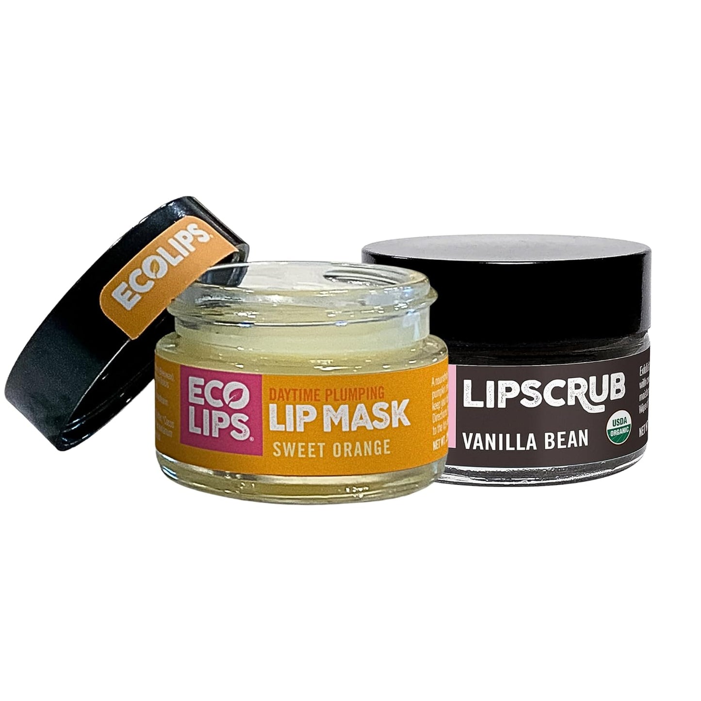 Eco Lips Daily Plumping Lip Mask with Hyaluronic Acid + Organic Vanilla Bean Sugar Lip Scrub 2-pack by Eco Lips 100% Natural. Made in USA