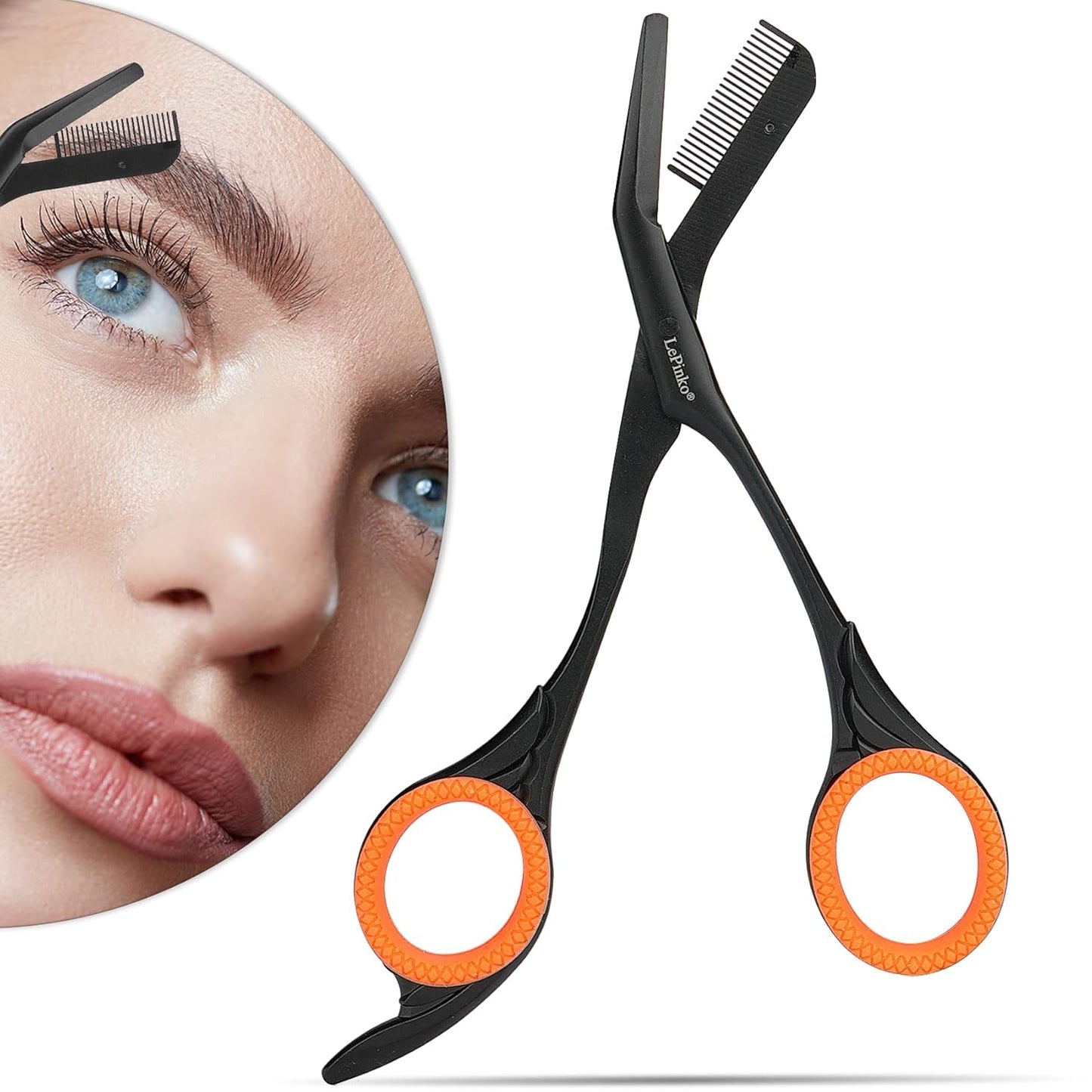 LePinko Eyebrow Trimming Scissors with Combs, Gifts For Men Women Stocking Stuffers, Black
