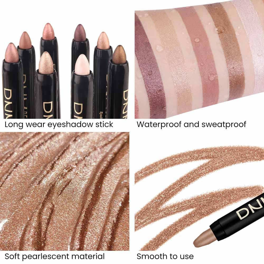 evpct 8Pcs Cream Eye Shadow Brightener Sticks Makeup Sets, Champagne Pearl Bronze Putty Sand Orchid Rose Gold Shimmer Matte Eyeshadow Eyeliner Pencil Applicator Stick Palette Makeup for Older Women 08