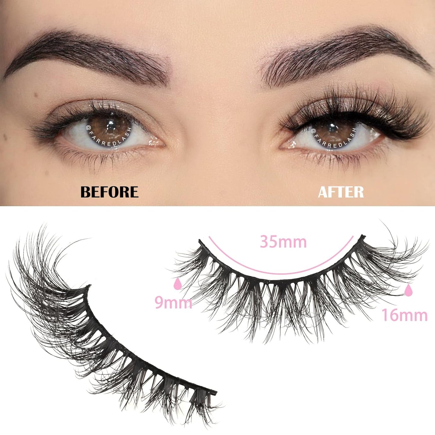 FARRED Lashes Natural Eyelashes Wispy Cat Eye False Lashes Fluffy Fake Eyelash Natural Look 14 Pairs Short Faux Mink Strip Eye Lash Pack for MUA and Beginners Daily Makeup (F4 | 9-16mm)