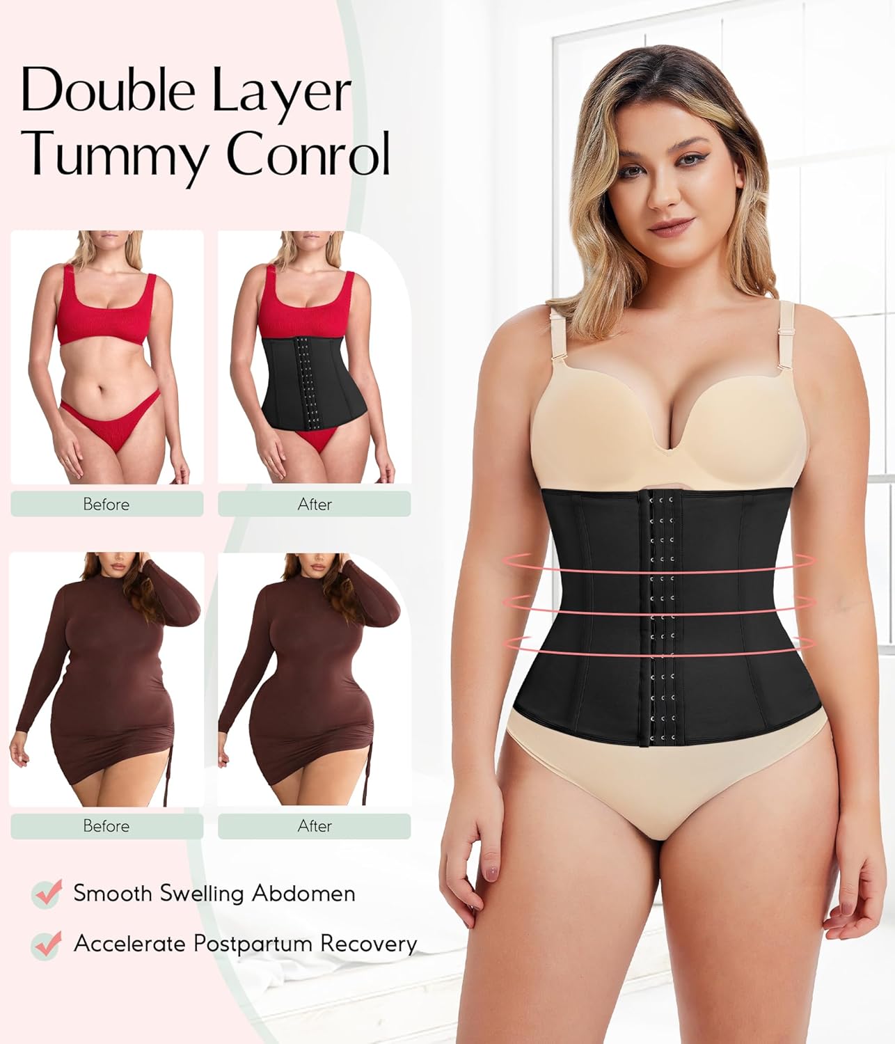 MERYOSZ Waist Trainer Corset Zipper Tummy Control Shapewear Breathable Waist Cincher for Women Body Shaper Sport Girdle