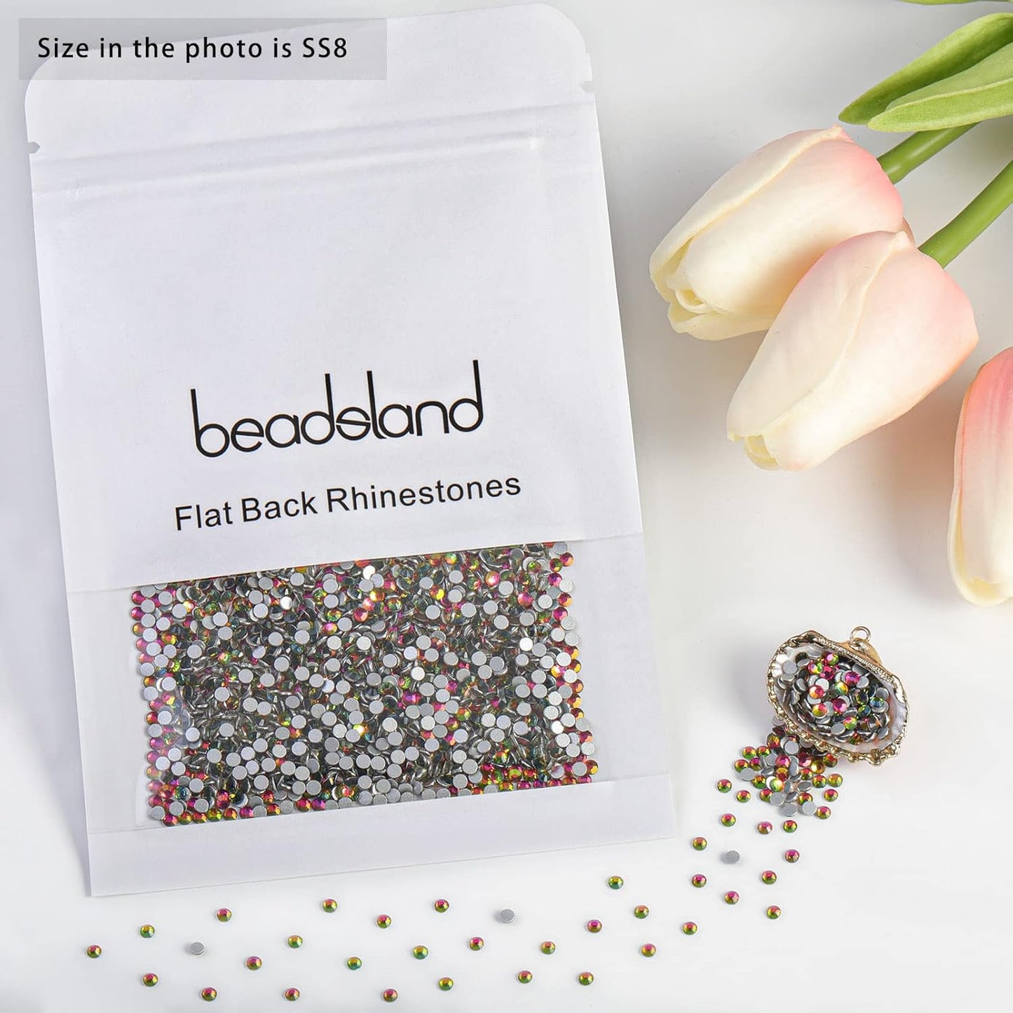 beadsland Flat Back Crystal Rhinestones Round Gems, Rainbow (2.3-2.5mm) SS8/1440pcs